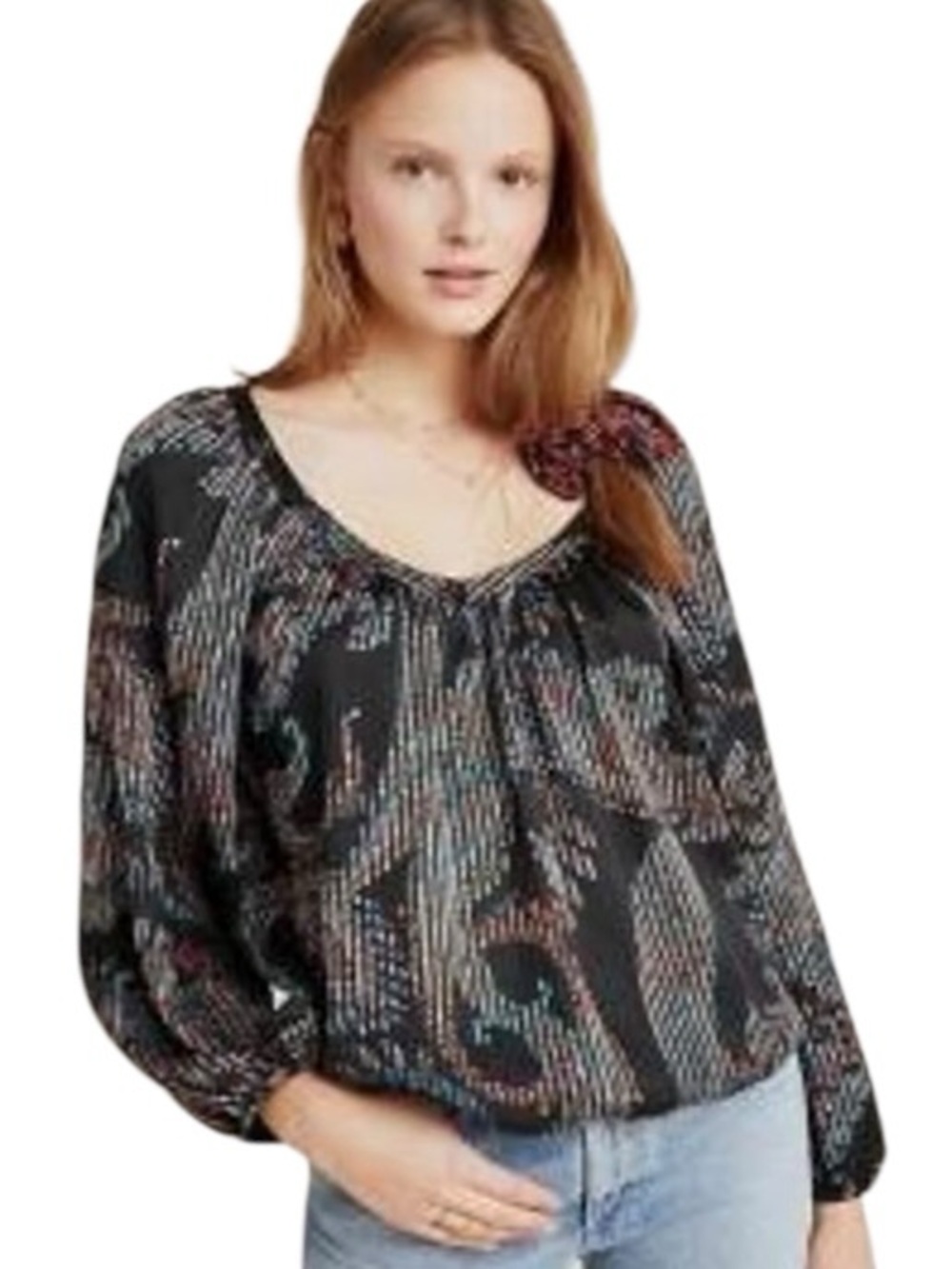 Maeve Madeira Burnout Satin Striped Paisley Scoop Neck Top